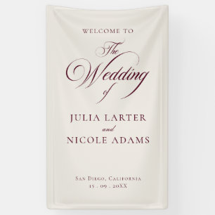 Classic Ivory Burgundy Welcome Wedding Banner Sign