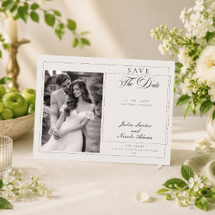 Classic Ivory Calligraphy Photo Save The Date Postcard