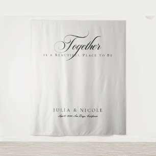 Classic Ivory Calligraphy Wedding Backdrops Banner Tapestry