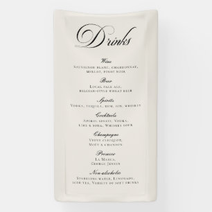 Classic Ivory Calligraphy Wedding Drinks Bar Menu Banner