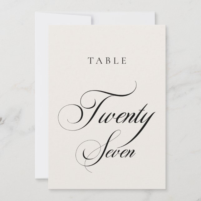 Classic Ivory Calligraphy Wedding Table Number (Front)