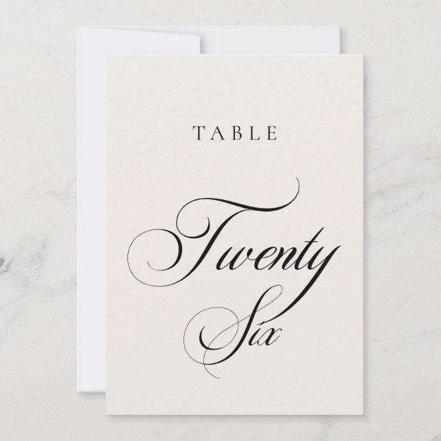 Classic Ivory Calligraphy Wedding Table Number (Front)