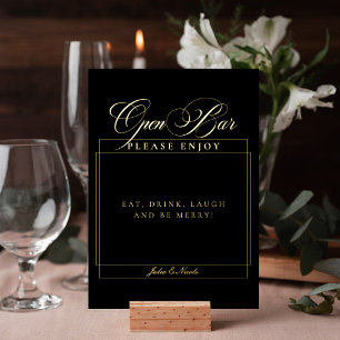 Classic Ivory Chic Black Wedding Open Bar Sign