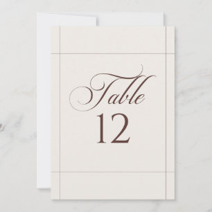 Classic Ivory Choco Brown Calligraphy Table Number