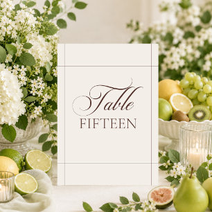 Classic Ivory Choco Brown Calligraphy Table Number