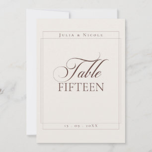 Classic Ivory Choco Brown Calligraphy Table Number