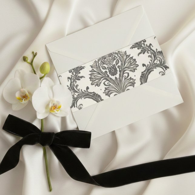 Classic Ivory Damask Rococo Pattern Wedding Invitation Belly Band (Classic Ivory Damask Rococo Pattern Wedding Invitation Belly Band)