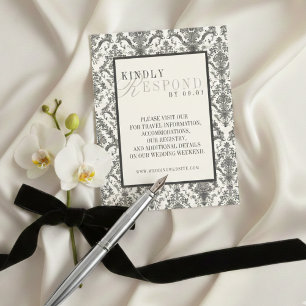 Classic Ivory Damask Rococo Pattern Wedding QR RSVP Card
