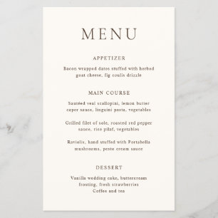 Classic Ivory Elegant Budget Wedding Menu