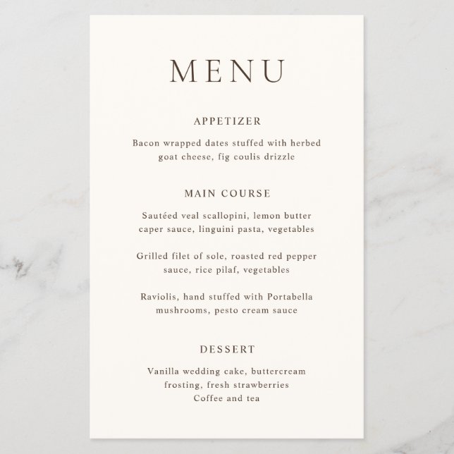 Classic Ivory Elegant Budget Wedding Menu (Front)