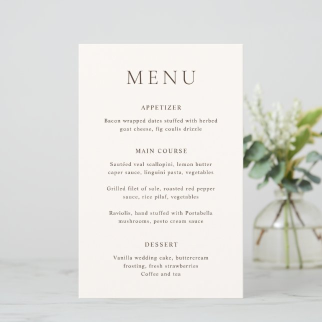 Classic Ivory Elegant Wedding Menu (Standing Front)