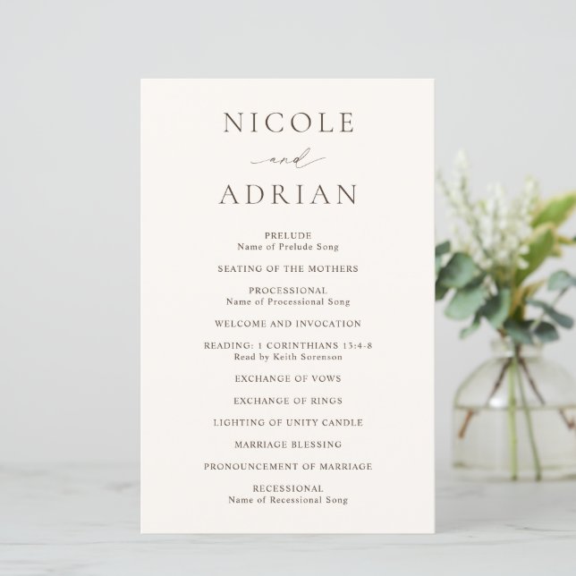 Classic Ivory Elegant Wedding Program (Standing Front)