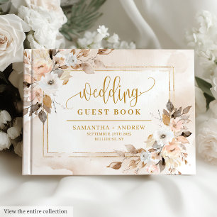 Classic Ivory Gold Frame Floral Wedding Guest Book