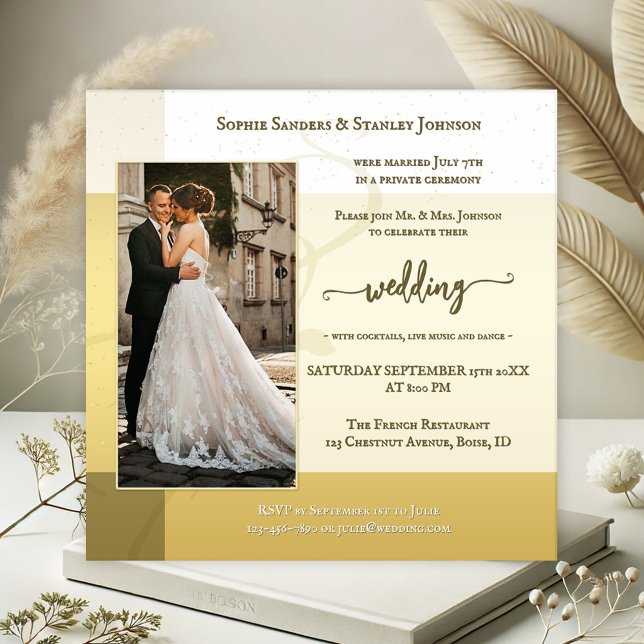 Classic Ivory Gold Photo After Wedding Invitation (A traditional design after wedding invitation featuring your photo framed by gold ivory geometry)