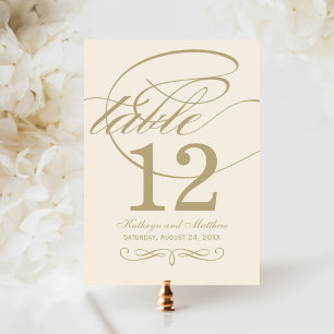 Classic Ivory Gold Script Table Number Card