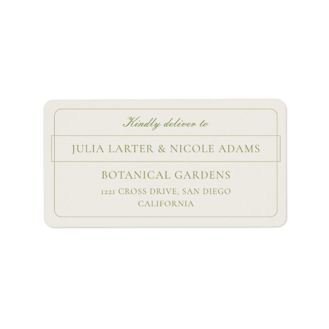 Classic Ivory Green Calligraphy Address Labels (Front)
