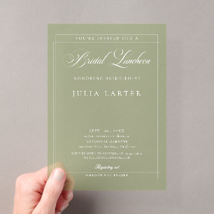 Classic Ivory Green Calligraphy Bridal Luncheon Acrylic Invitations