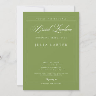 Classic Ivory Green Calligraphy Bridal Luncheon Invitation