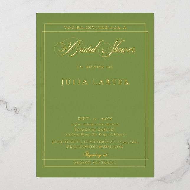 Classic Ivory Green Calligraphy Bridal Shower (Front)