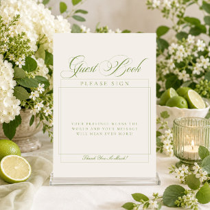Classic Ivory Green Calligraphy Guest Book Sign Invitation