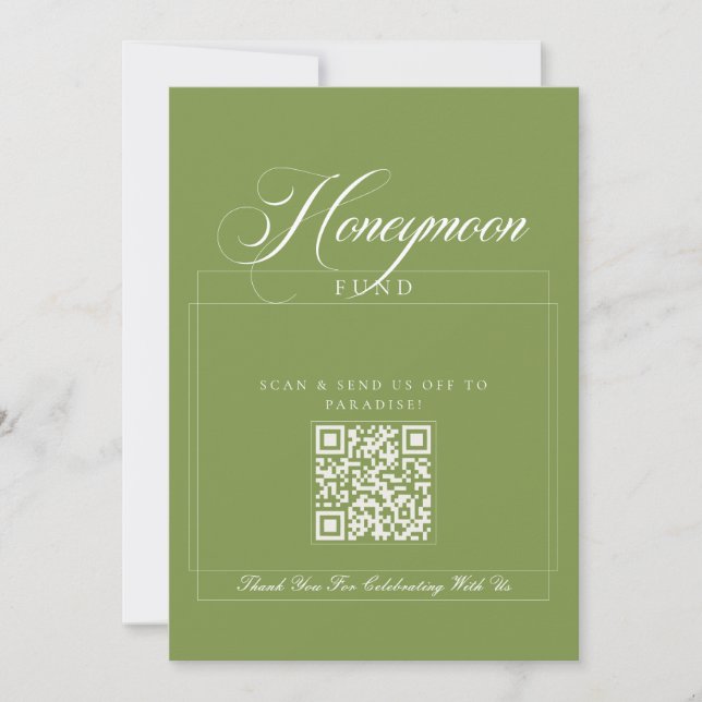 Classic Ivory Green Calligraphy Honeymoon Fund Invitation (Front)