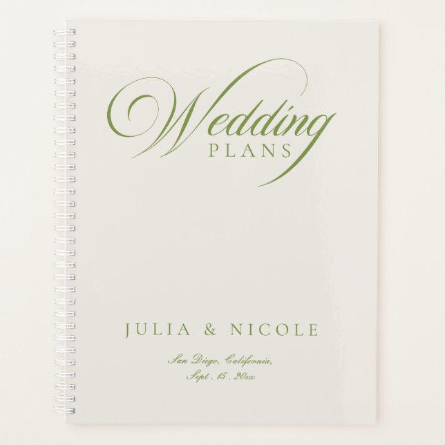Classic Ivory Green Calligraphy Planner Notebook (Front)