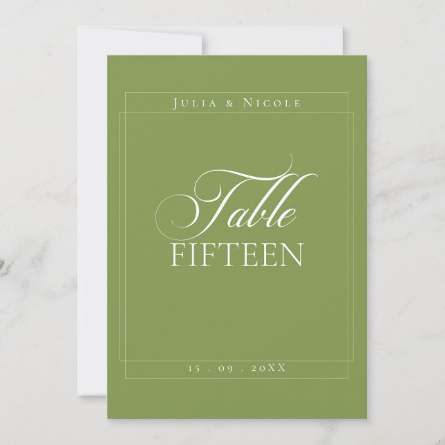 Classic Ivory Green Calligraphy Table Number (Front)