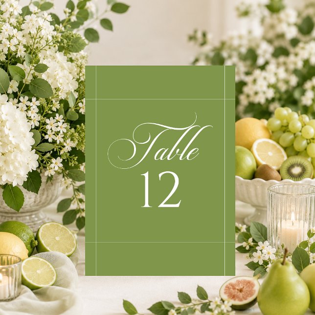 Classic Ivory Green Calligraphy Table Number Sign (Creator Uploaded)