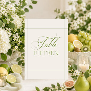 Classic Ivory Green Calligraphy Table Number Sign