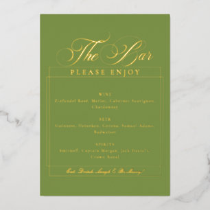 Classic Ivory Green Calligraphy Wedding Bar Sign