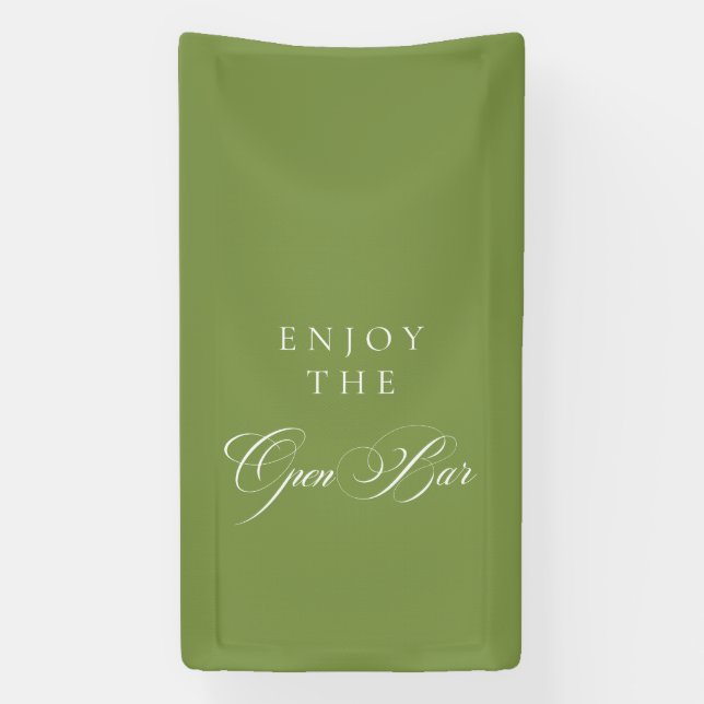 Classic Ivory Green Calligraphy Wedding Open Bar Banner (Vertical)