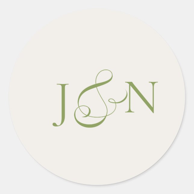 Classic Ivory Green Calligraphy Wedding Round Sticker (Front)