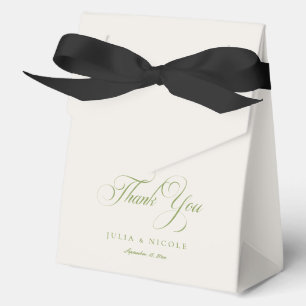 Classic Ivory Green Calligraphy Wedding Thank You Favour Box