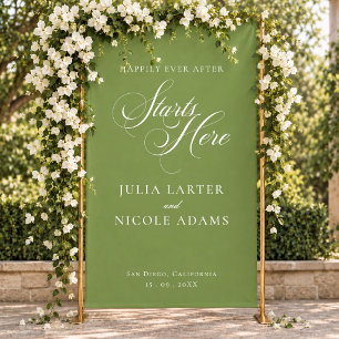Classic Ivory Green Happily Ever After Welcome Banner