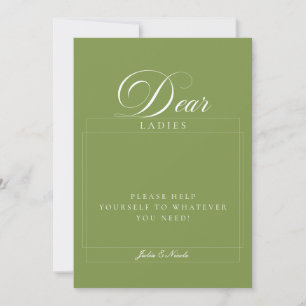 Classic Ivory Green Ladies Bathroom Basket Sign Invitation