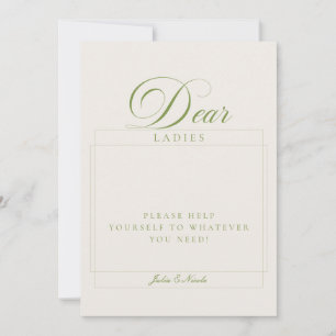 Classic Ivory Green Ladies Bathroom Basket Sign Invitation