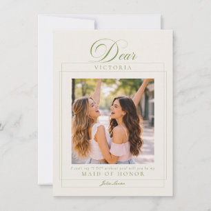 Classic Ivory Green Maid of Honour Proposal Photo Invitation