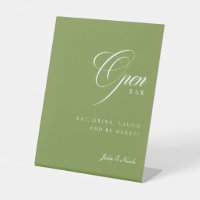 Classic Ivory Green Open Bar Drinks Wedding Sign