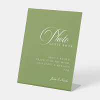 Classic Ivory Green Photo Guest Book Wedding Sign
