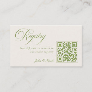 Classic Ivory Green QR Code Wedding Registry Enclosure Card