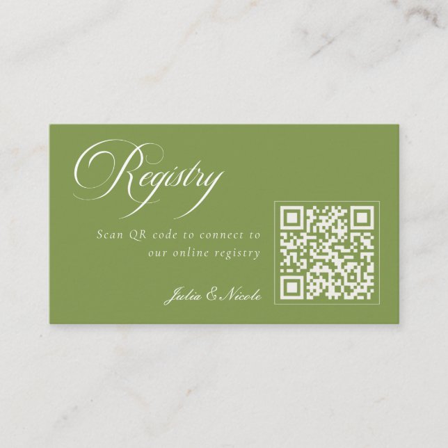 Classic Ivory Green QR Code Wedding Registry Enclosure Card (Front)
