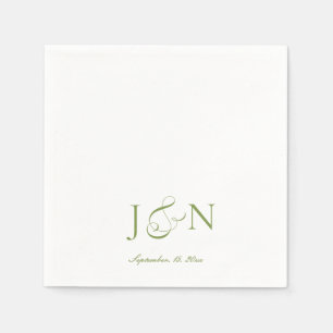Classic Ivory Green Script Calligraphy Wedding Napkin