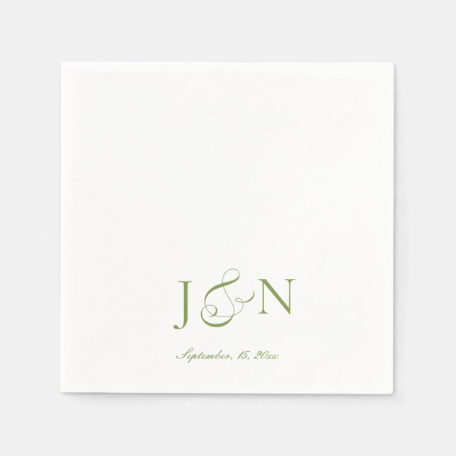 Classic Ivory Green Script Calligraphy Wedding Napkin (Front)