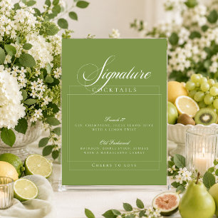 Classic Ivory Green Signature Cocktails Sign Invitation