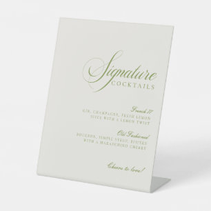 Classic Ivory Green Signature Drinks Wedding Sign