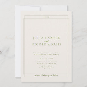Classic Ivory Green Simple Minimalist Wedding Invitation
