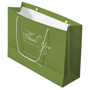 Classic Ivory Green Stylish Wedding Welcome Wine Large Gift Bag