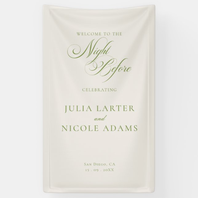 Classic Ivory Green The Night Before Banner Sign (Vertical)