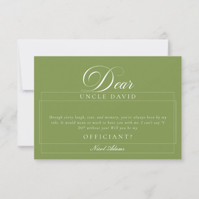 Classic Ivory Green Usher Wedding Proposal Cards (Front)
