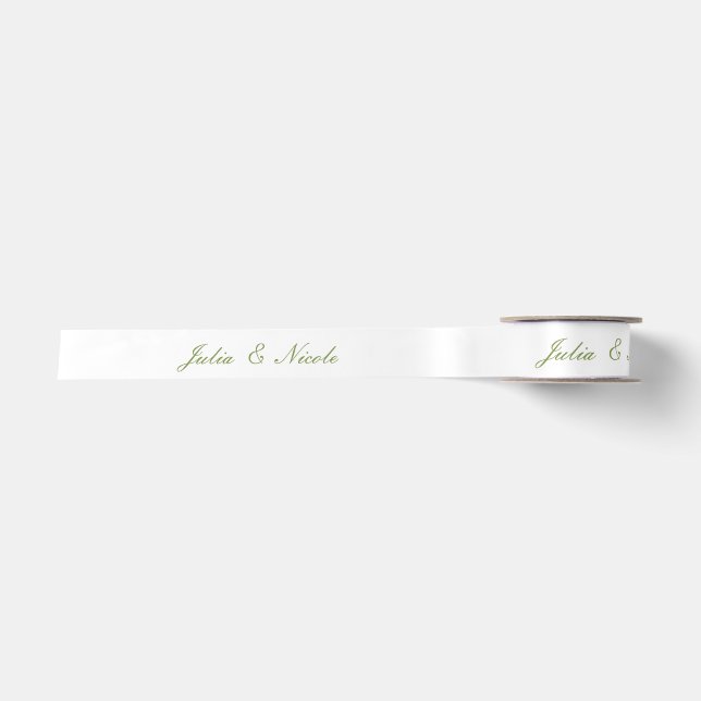 Classic Ivory Green Wedding Custom Name Satin Ribbon (Front)